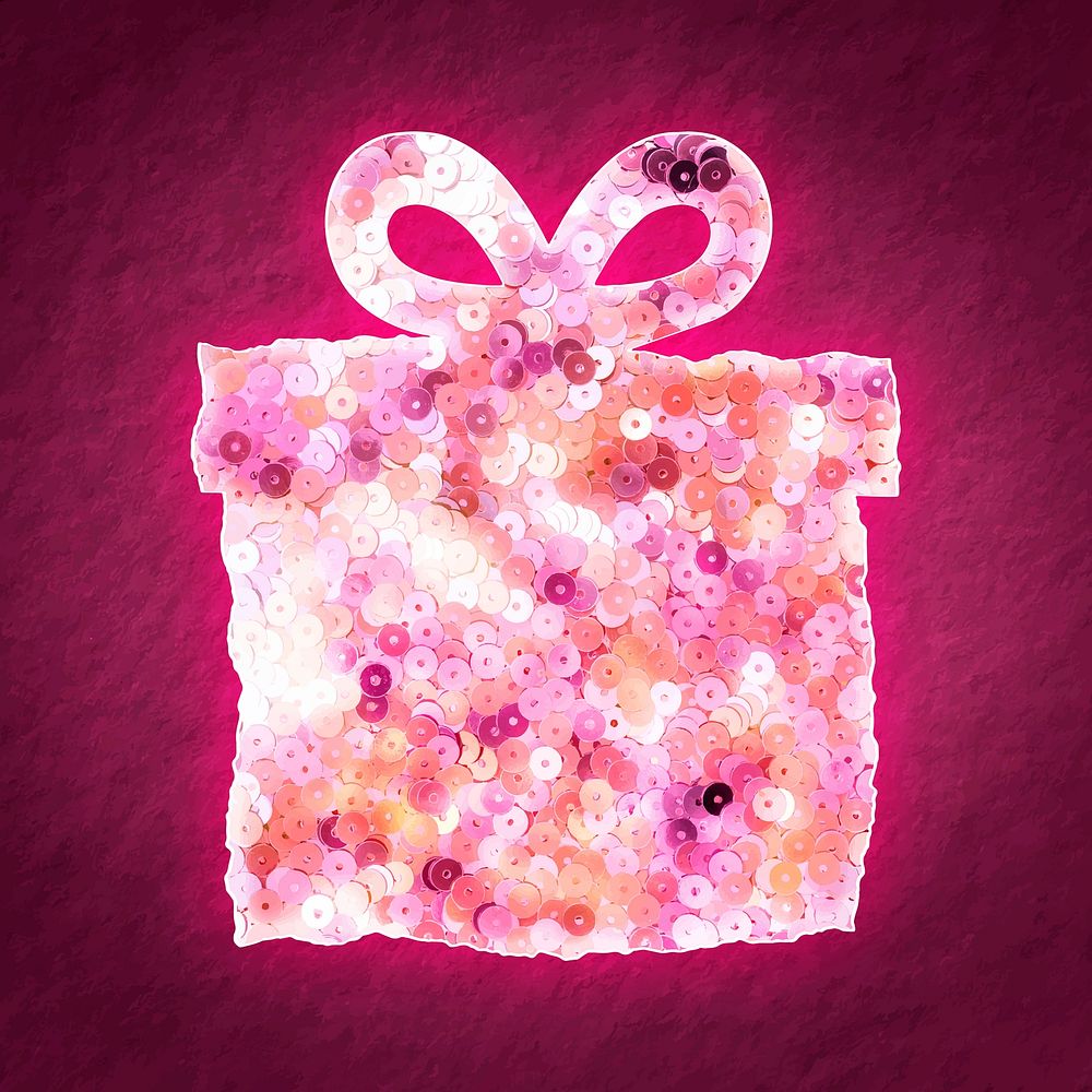 Pink sequin gift box vector festive sticker