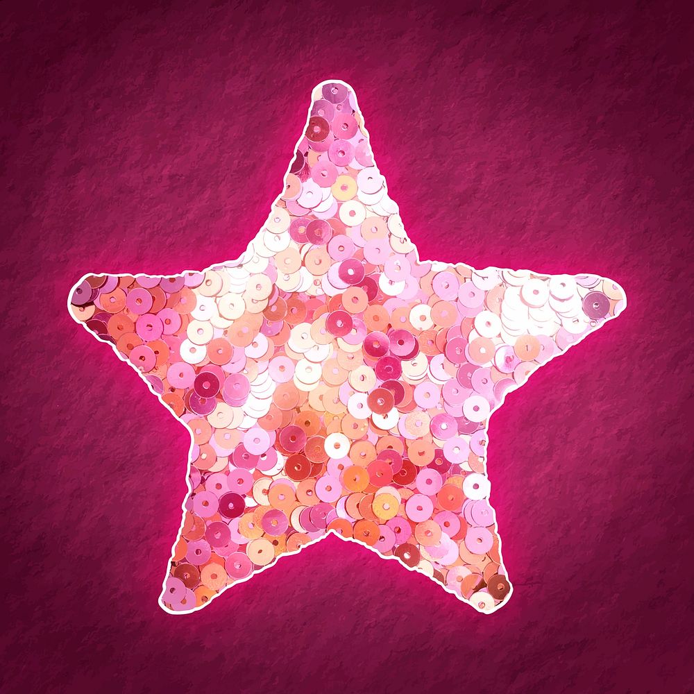 Glittery pink sequin star vector festive icon