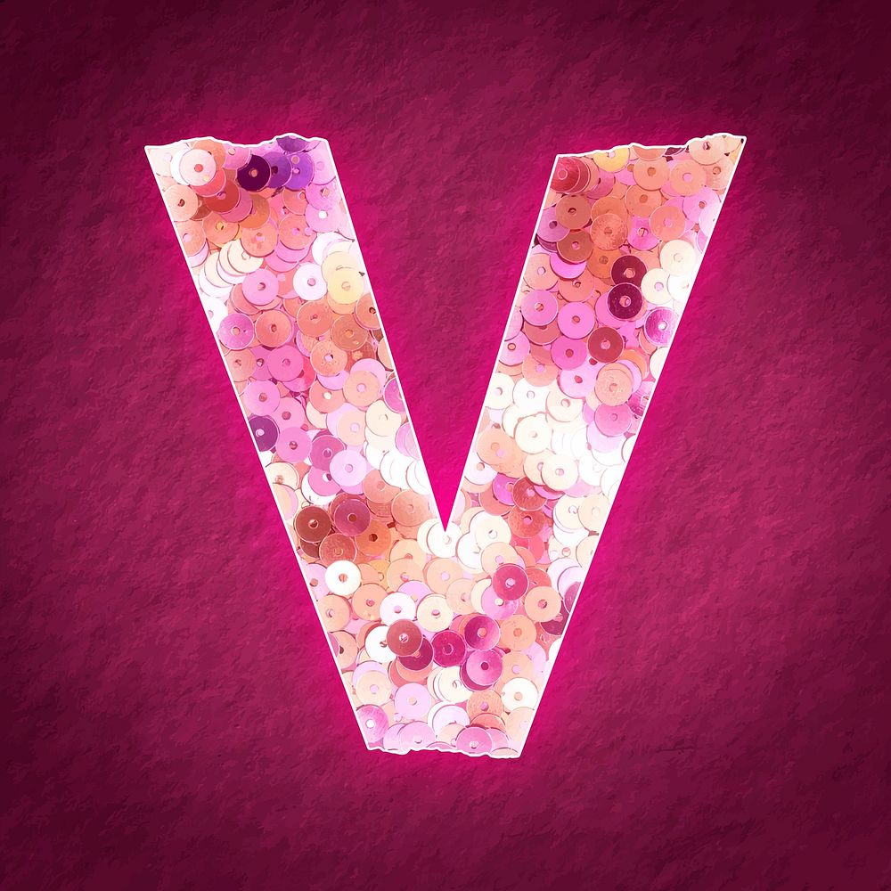 Glittery letter V vector with sequin texture