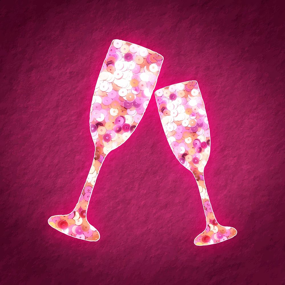 Pink sequin champagne glasses vector celebration icon
