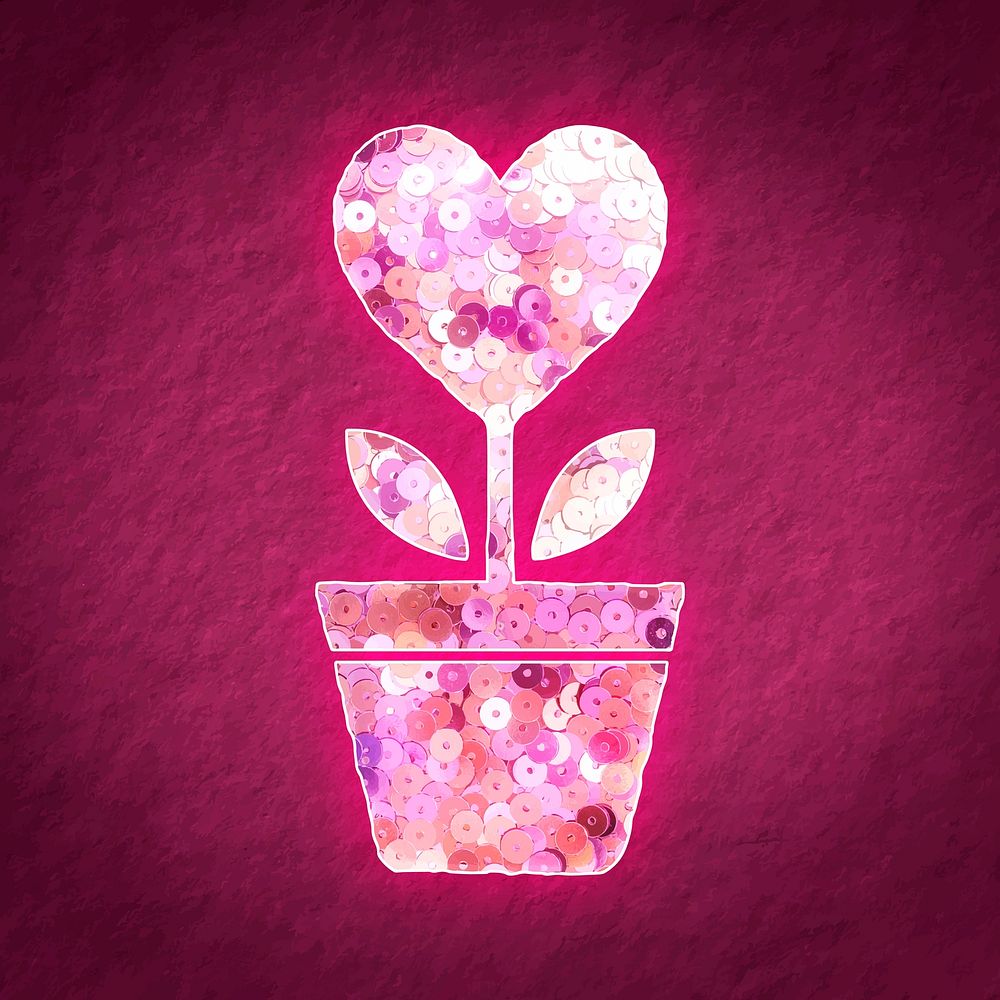 Glittery pink sequin flower vector valentine&rsquo;s gift
