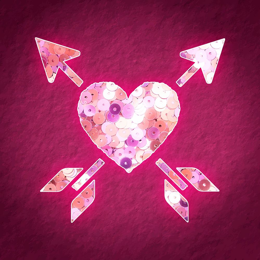 Pink sequin arrowed heart vector valentine&rsquo;s sticker