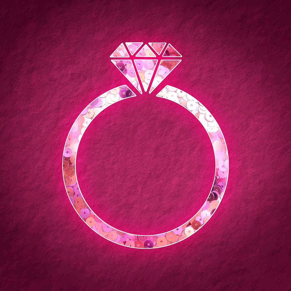 Pink sequin diamond ring vector valentine&rsquo;s surprise