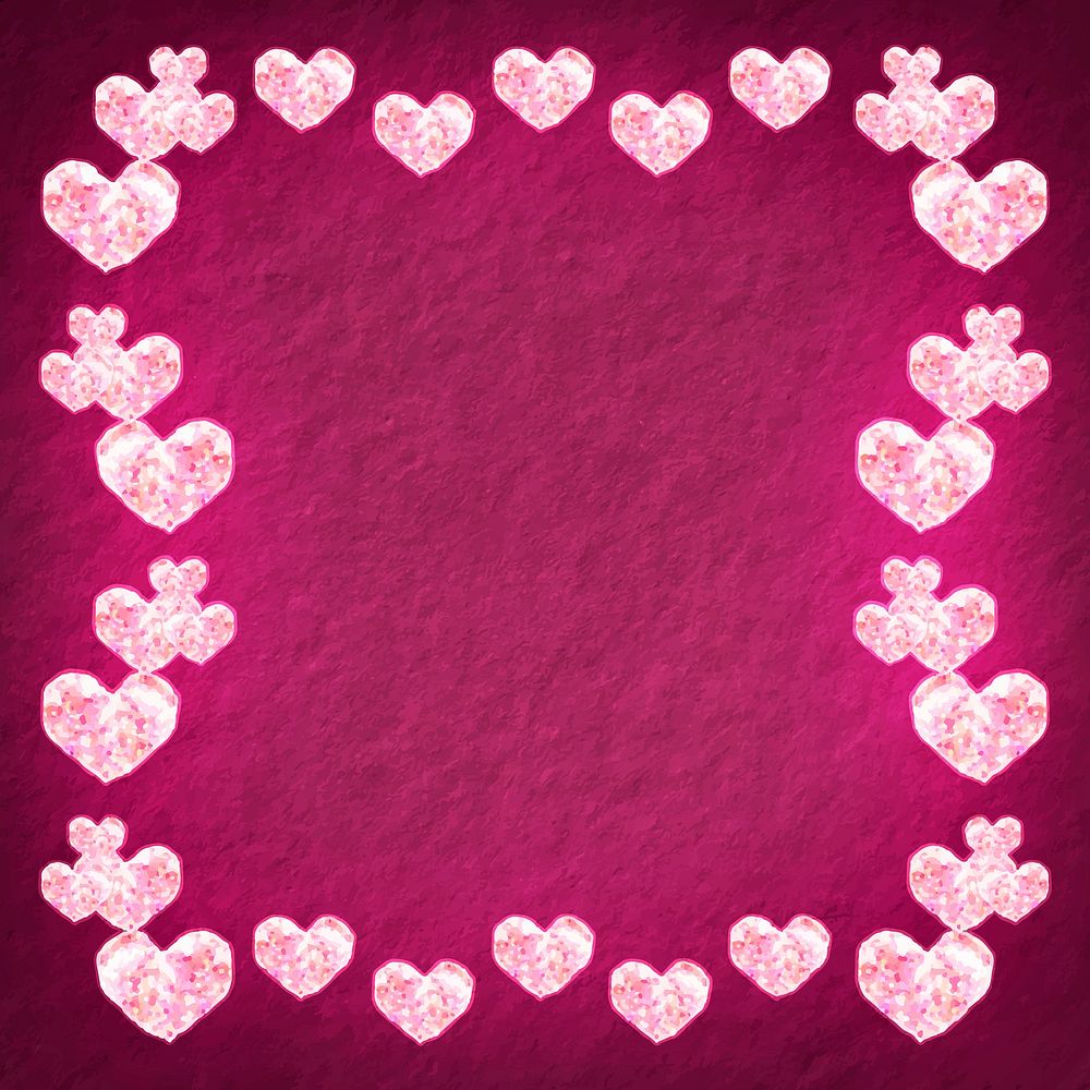 Valentine&rsquo;s pink heart frame vector with glitter texture