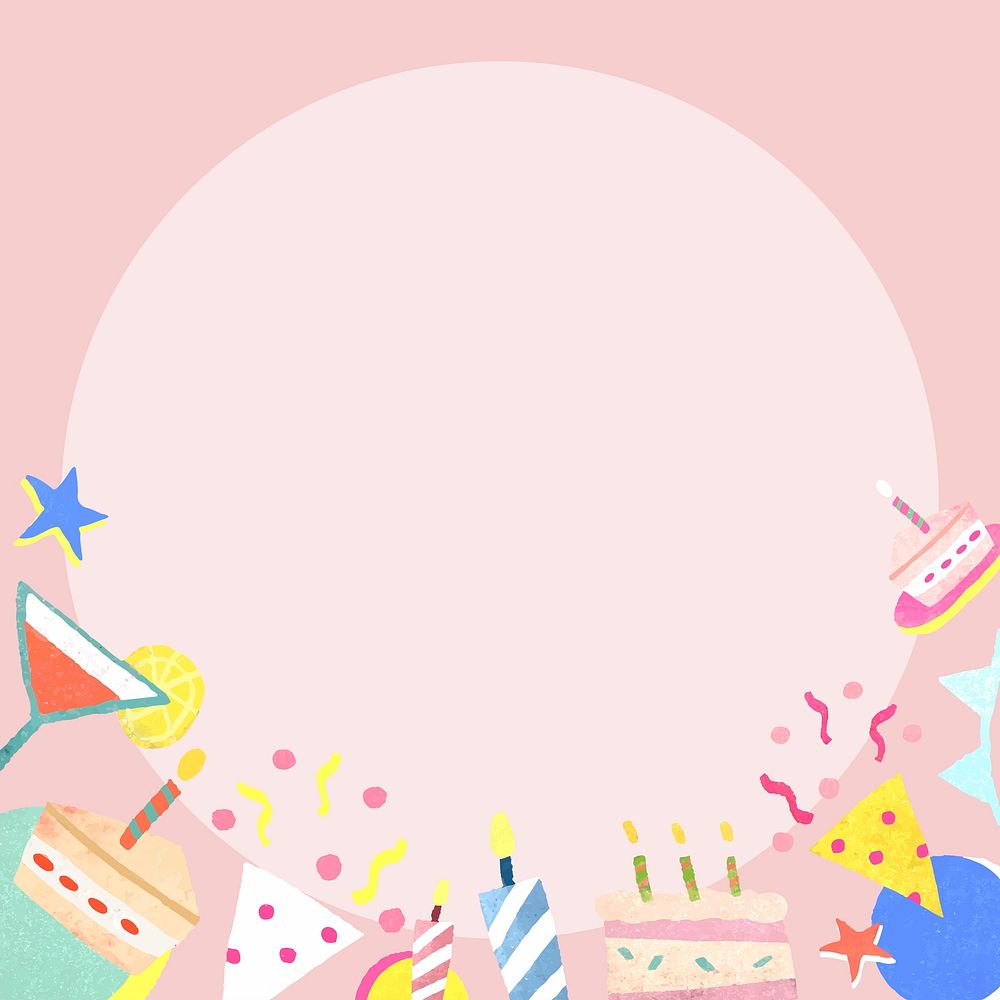 Cute birthday round frame vector pink celebration