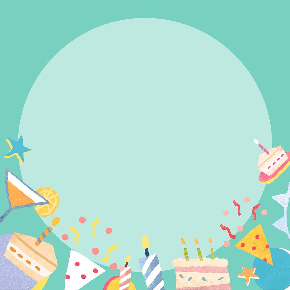 Green birthday round frame vector cute celebration