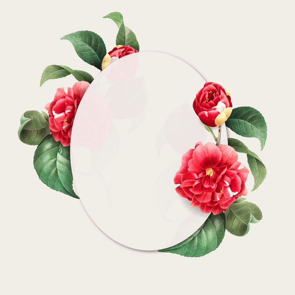 Red rose frame vector botanical oval badge