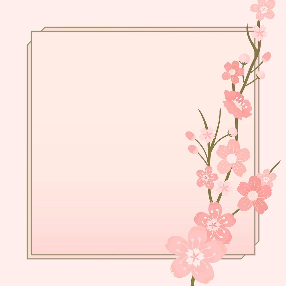 Pink cherry blossom vector square frame