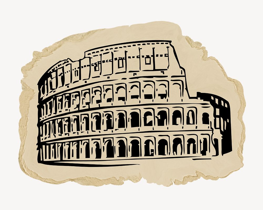 The Colosseum, ripped paper collage element