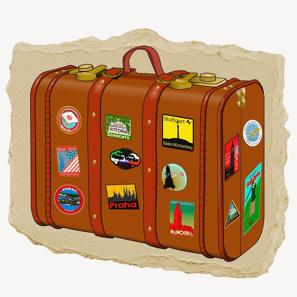 Travel luggage, ripped paper collage element