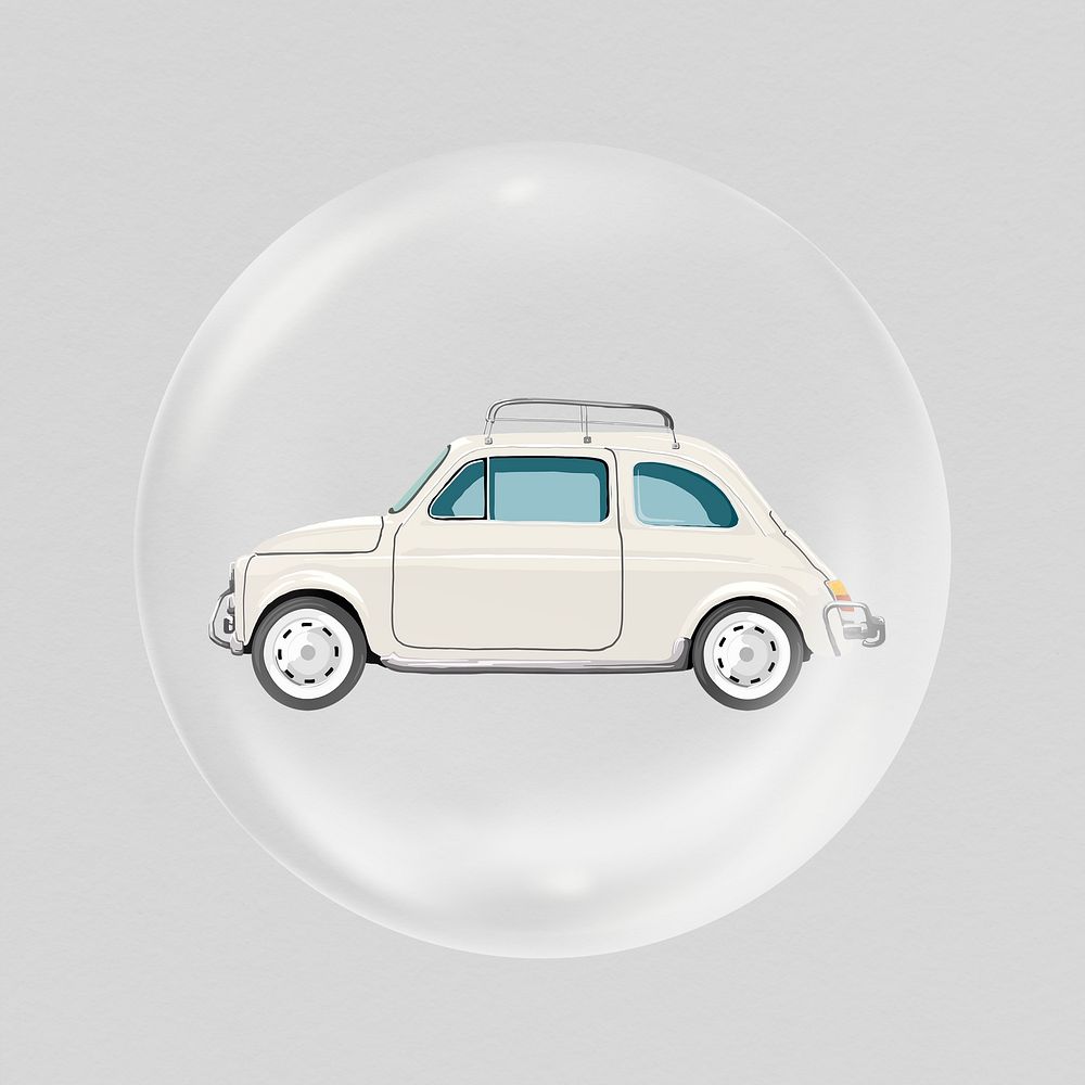 Classic car sticker, vehicle in bubble, travel graphic psd