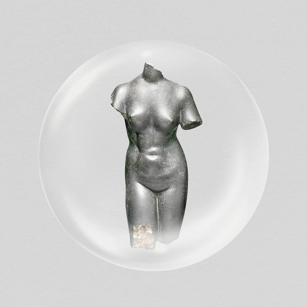 Nude woman  sticker, body sculpture in bubble psd