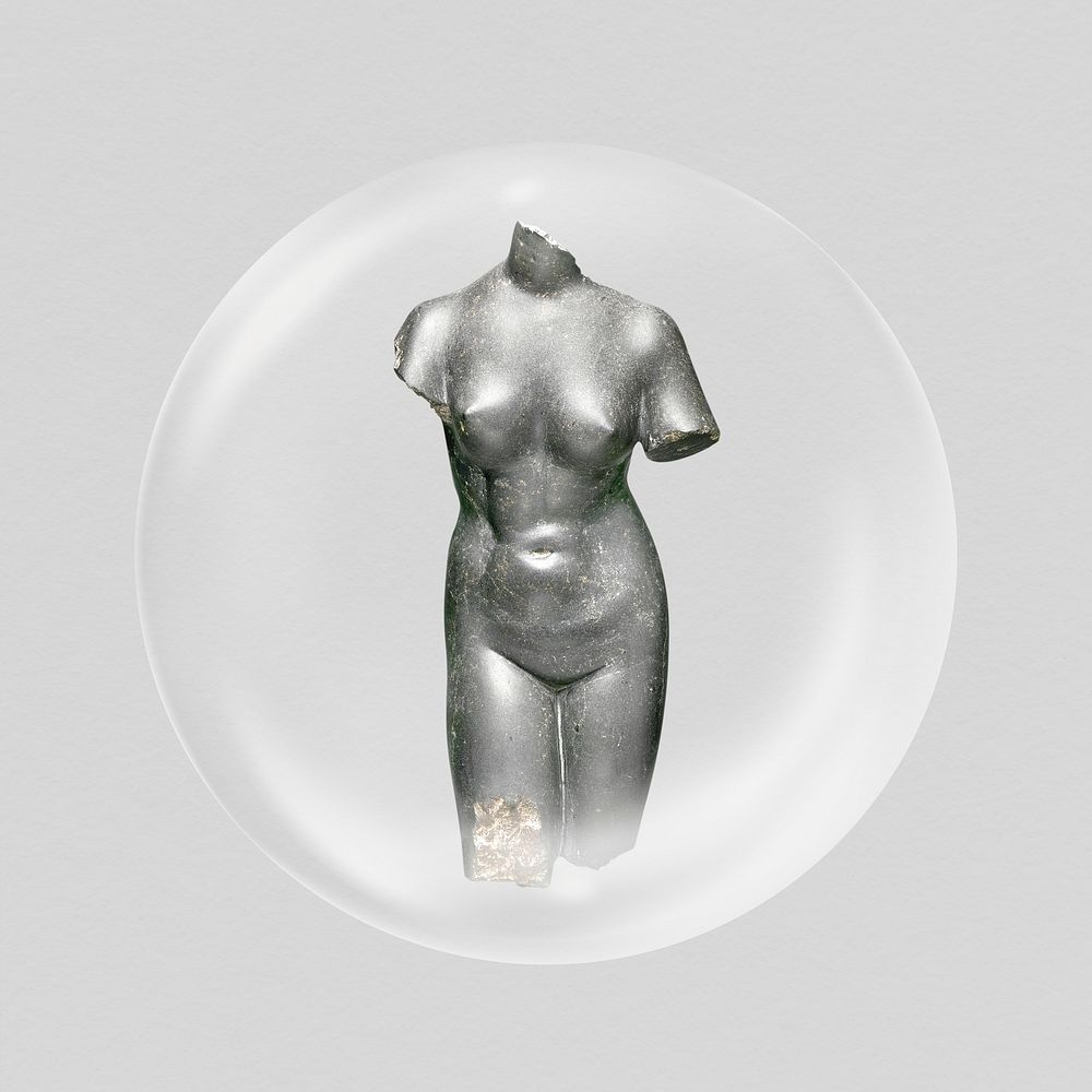 Nude woman body sculpture in bubble