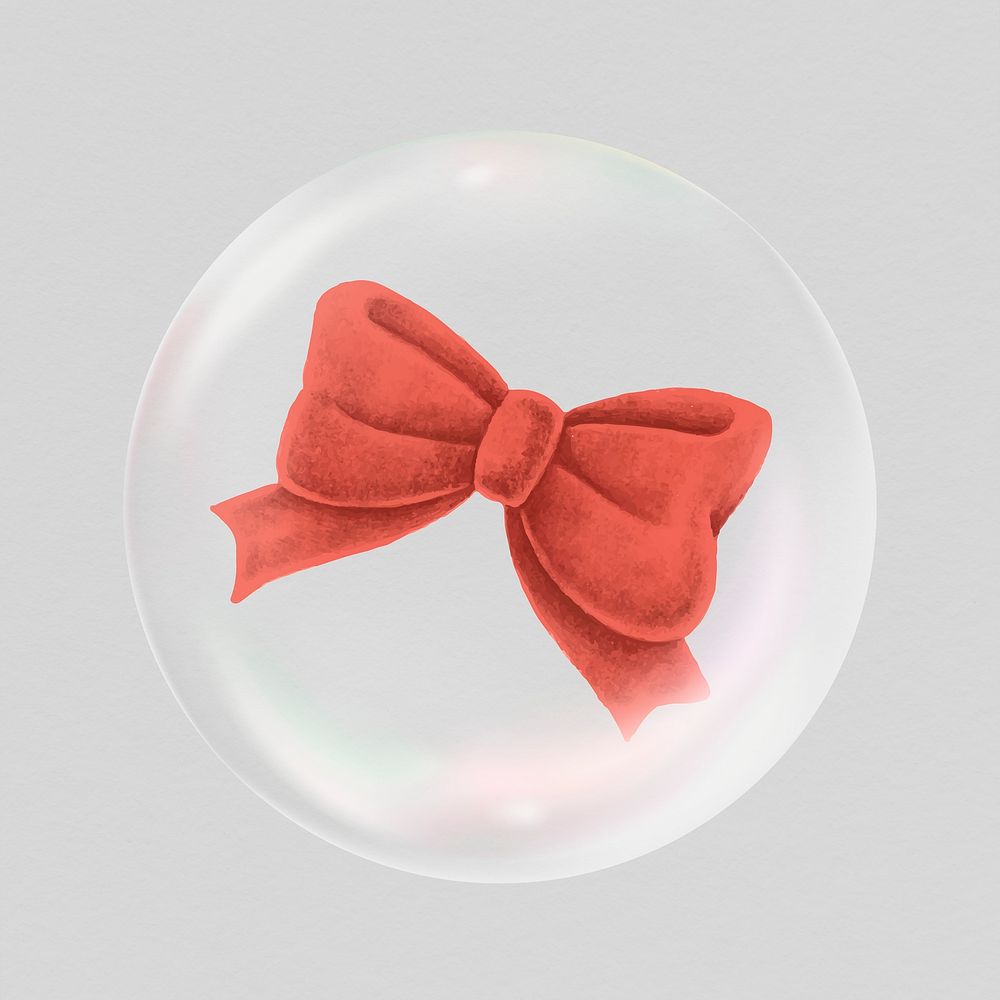 Red ribbon sticker, cute decoration in bubble psd