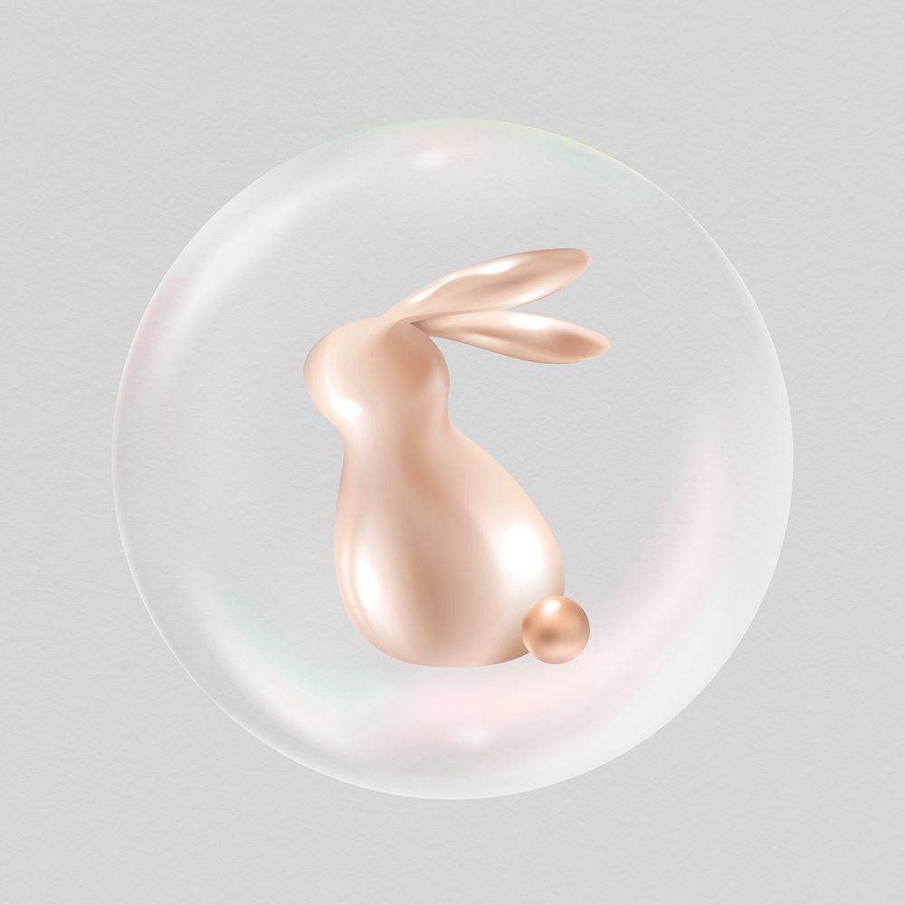 3D bunny sticker, animal in bubble psd