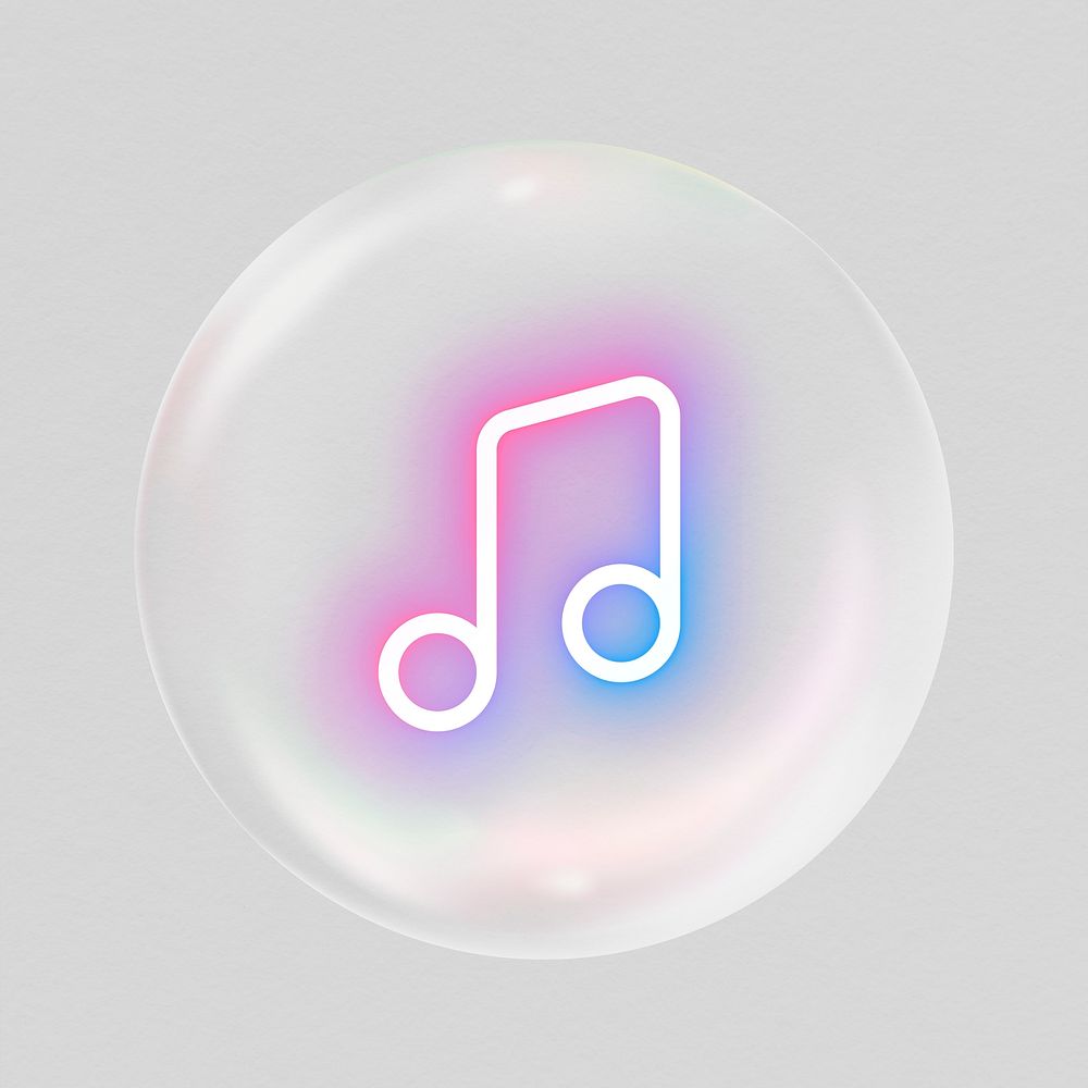 Music note, neon icon in bubble