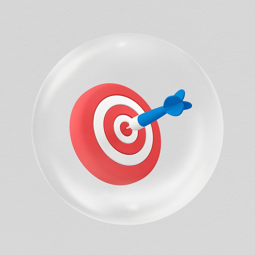3D bullseye in bubble sticker, business target graphic psd