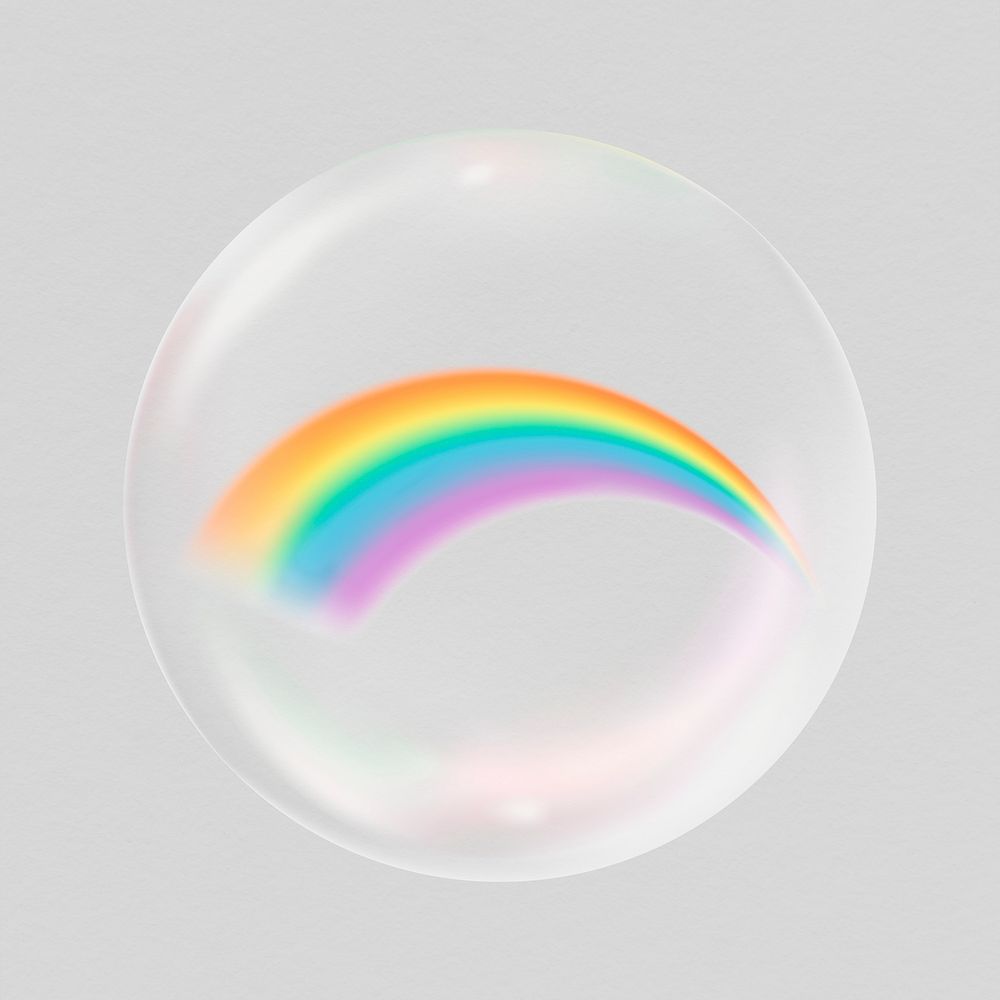 Rainbow in bubble sticker, weather graphic psd