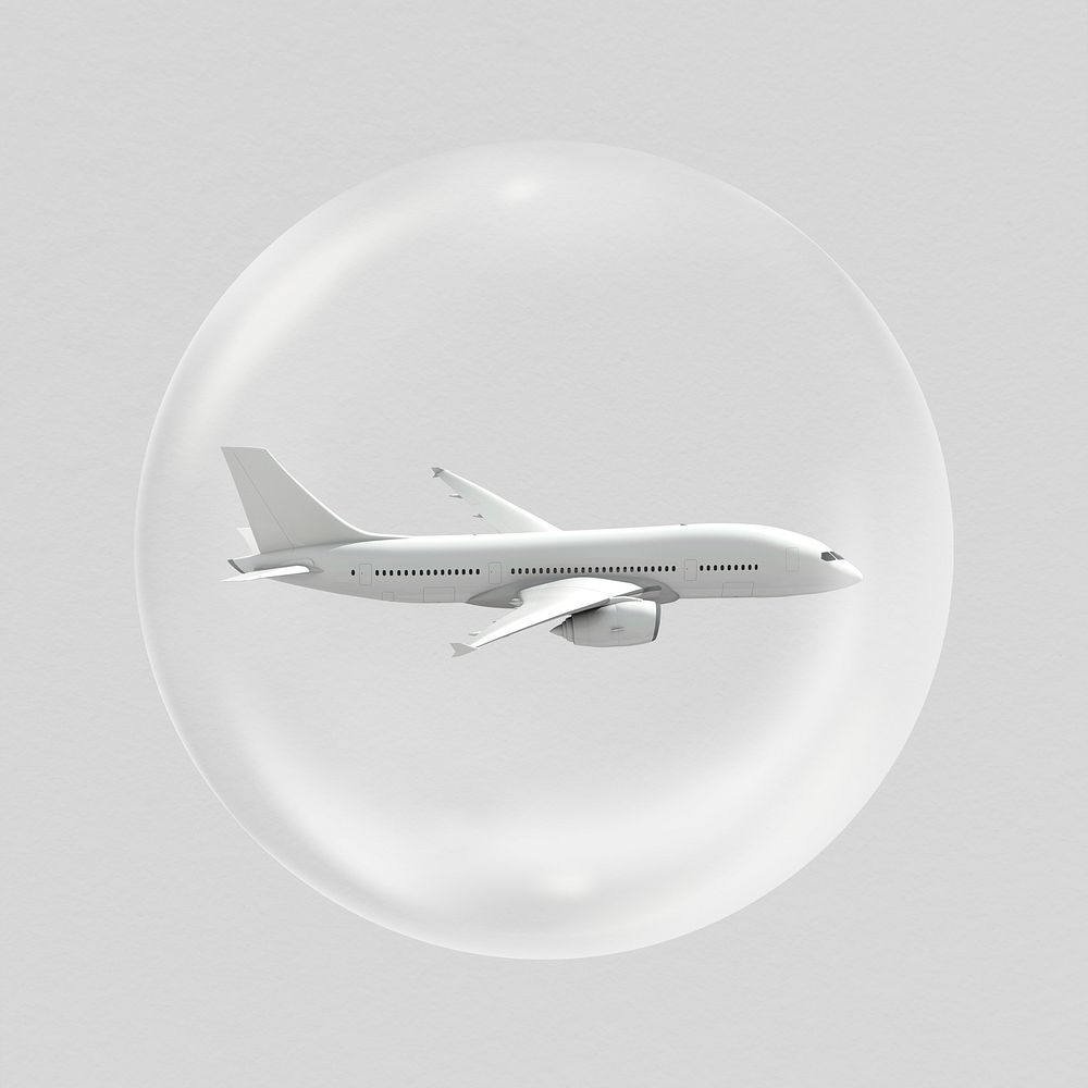 Airplane sticker, vehicle in bubble, travel graphic psd