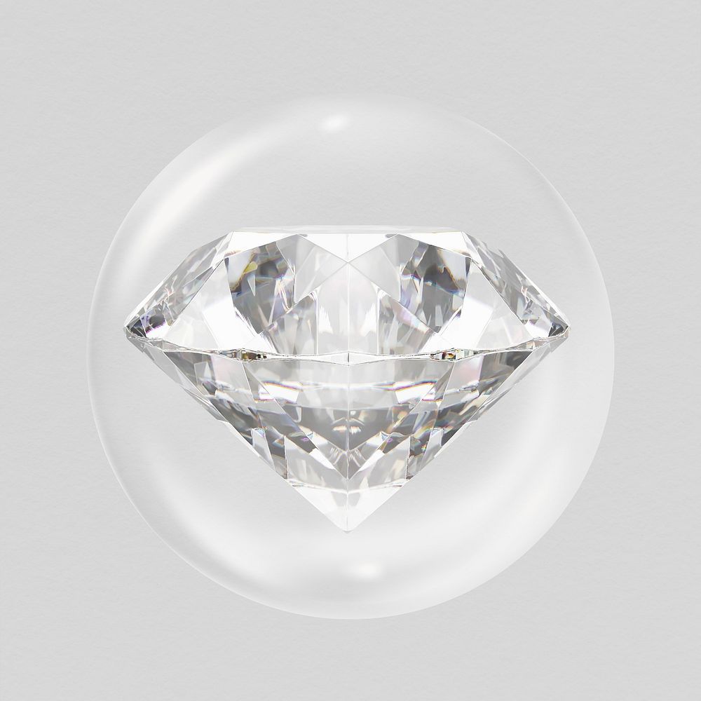 3D diamond in bubble, luxurious jewelry illustration