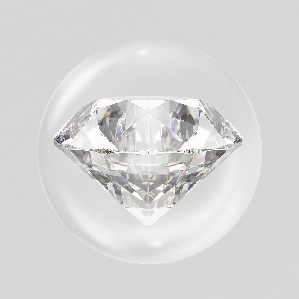 3D diamond sticker, luxurious jewelry in bubble psd