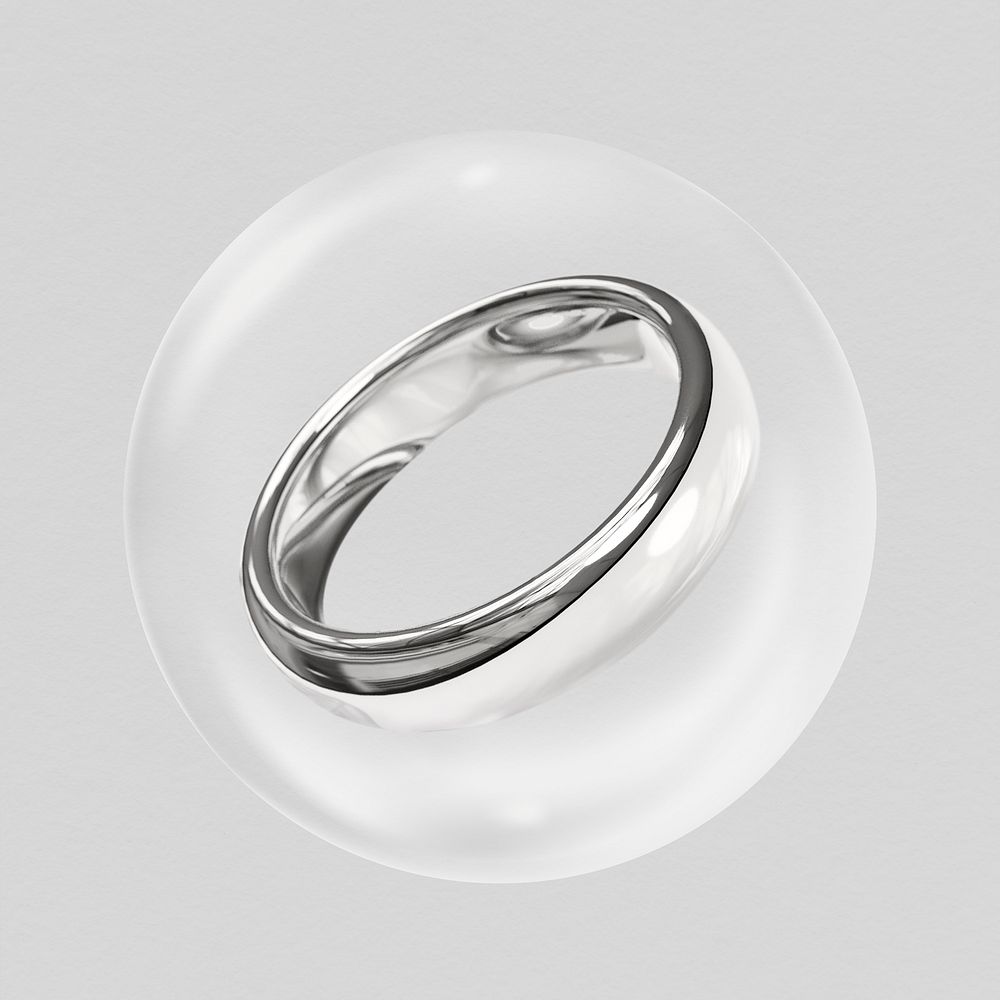 3D silver wedding ring marriage bubble concept art