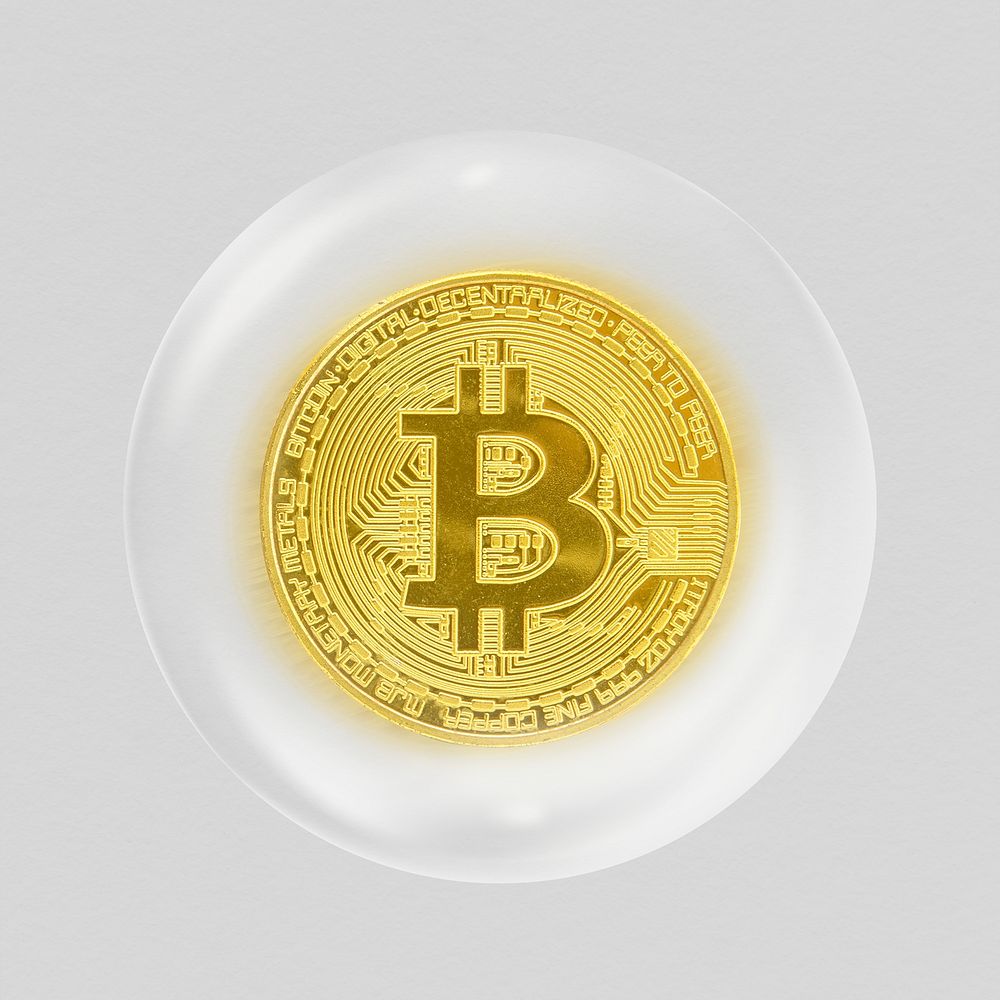 Bitcoin cryptocurrency in bubble sticker, business finance concept art psd