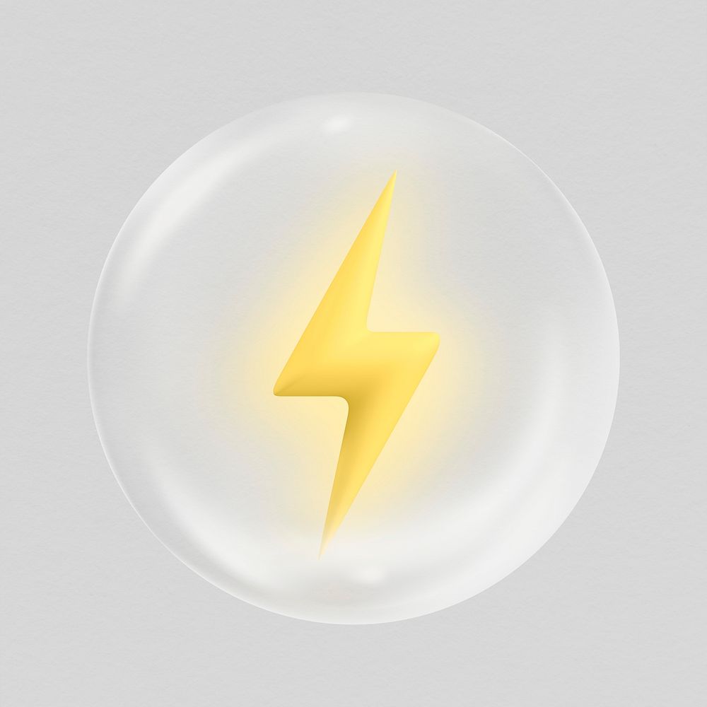 Lightning bolt 3D sticker, electricity, power, environment icon psd