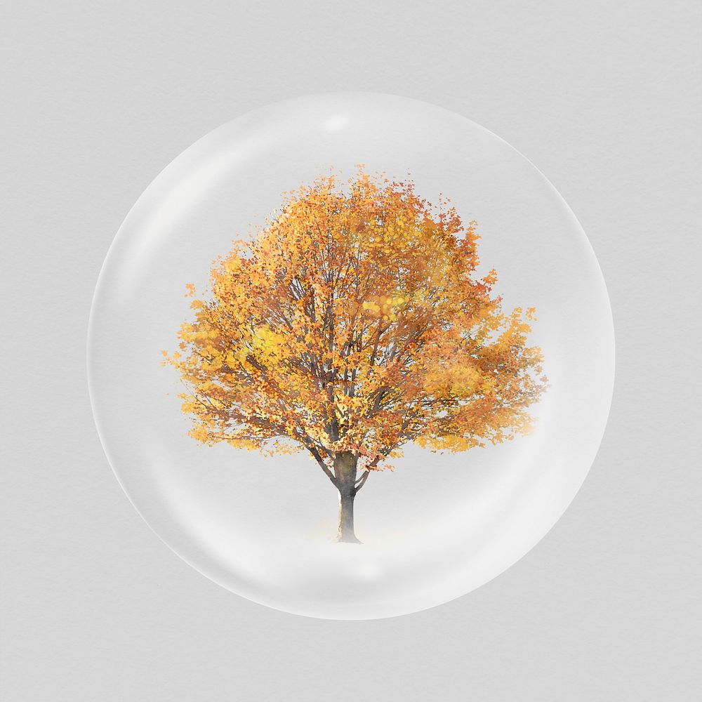 Watercolor Autumn tree in bubble, nature concept art