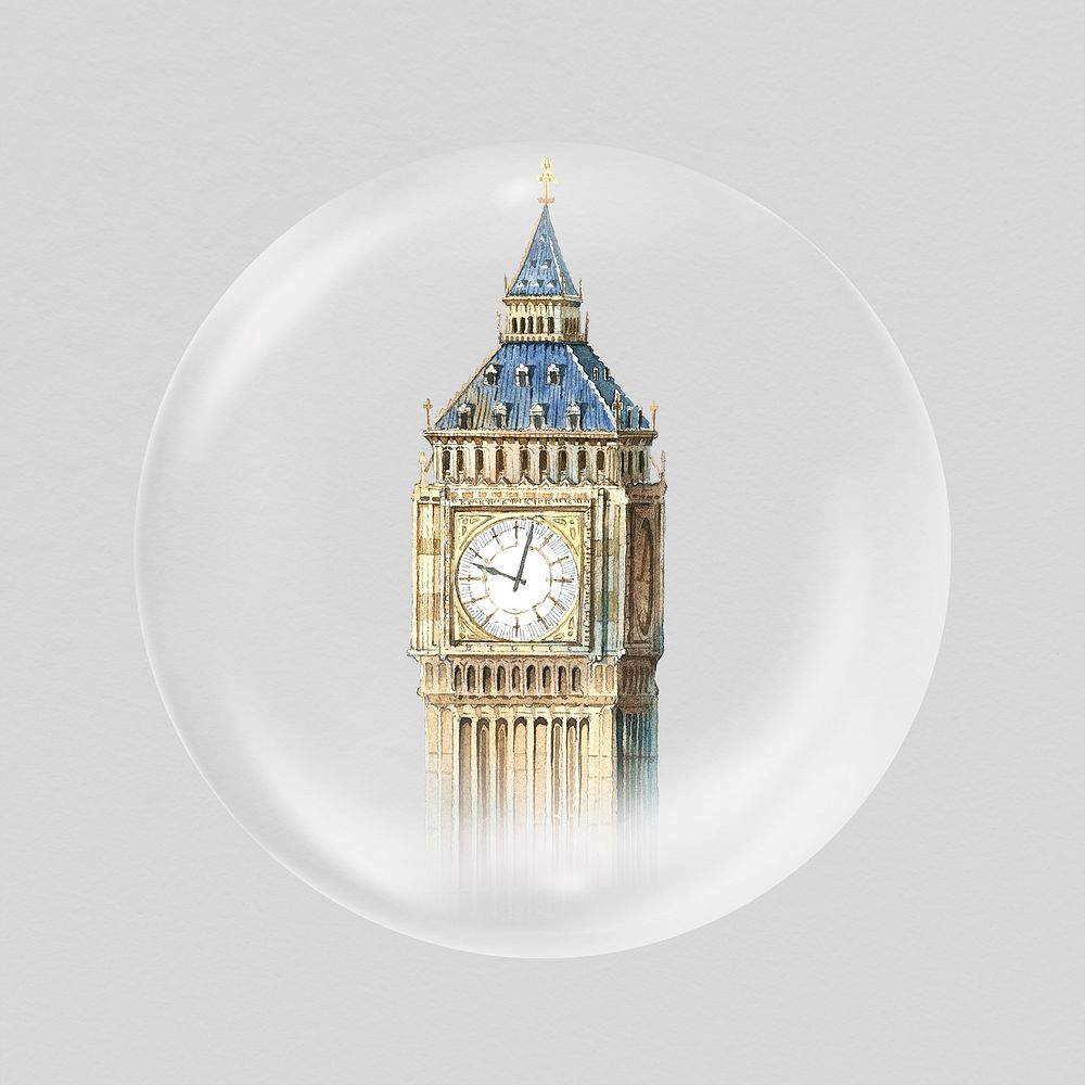 Big Ben tower sticker, UK travel landmark in bubble psd