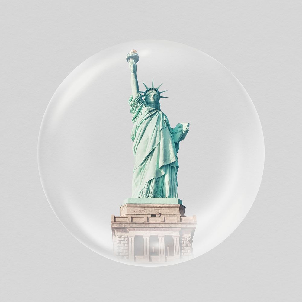 Statue of Liberty sticker, New York travel landmark in bubble psd