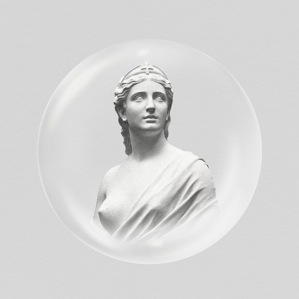 Nude Artemis goddess sticker, Grek statue in bubble psd