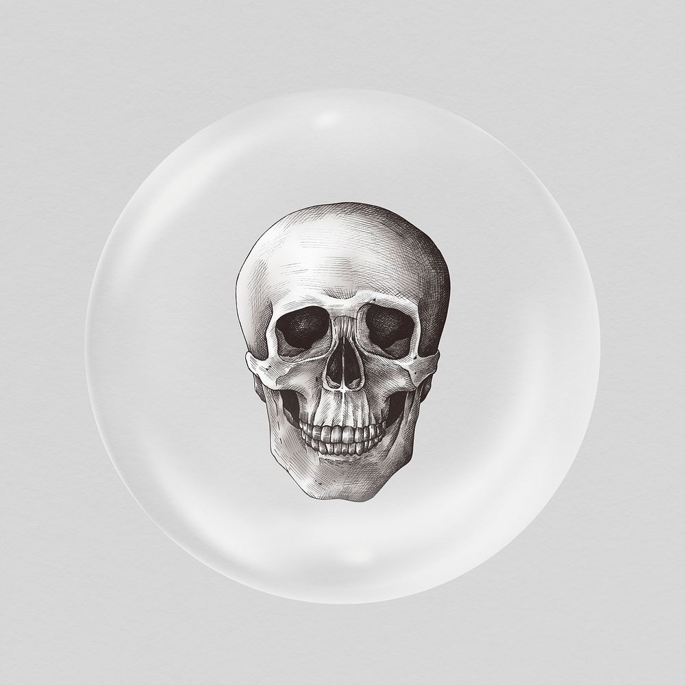 Human skull, vintage Halloween in bubble