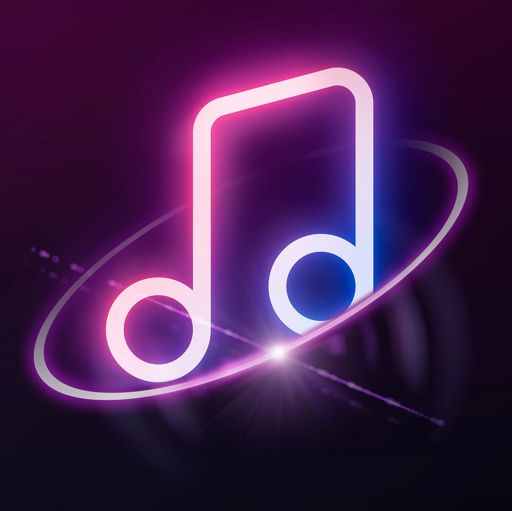 Neon musical note, entertainment technology graphic 