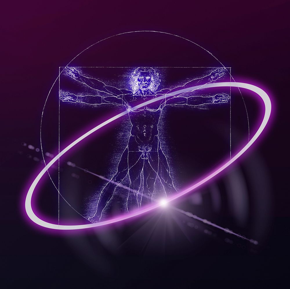 Science technology, digital Vitruvian Man graphic, remixed by rawpixel.