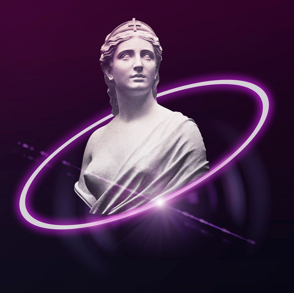 Greek statue, digital art, NFT blockchain technology