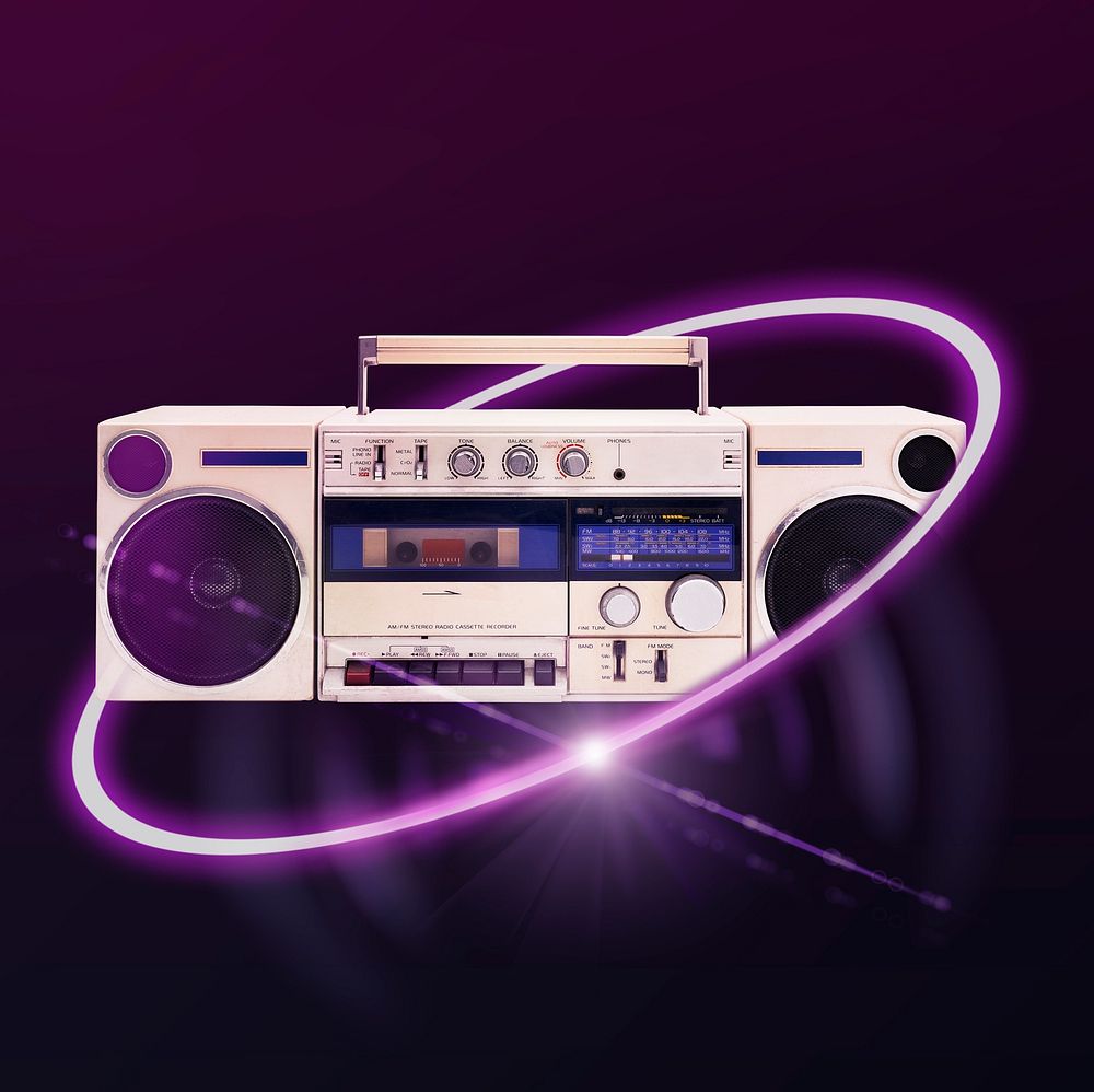 Boombox, retro music object, technology graphic