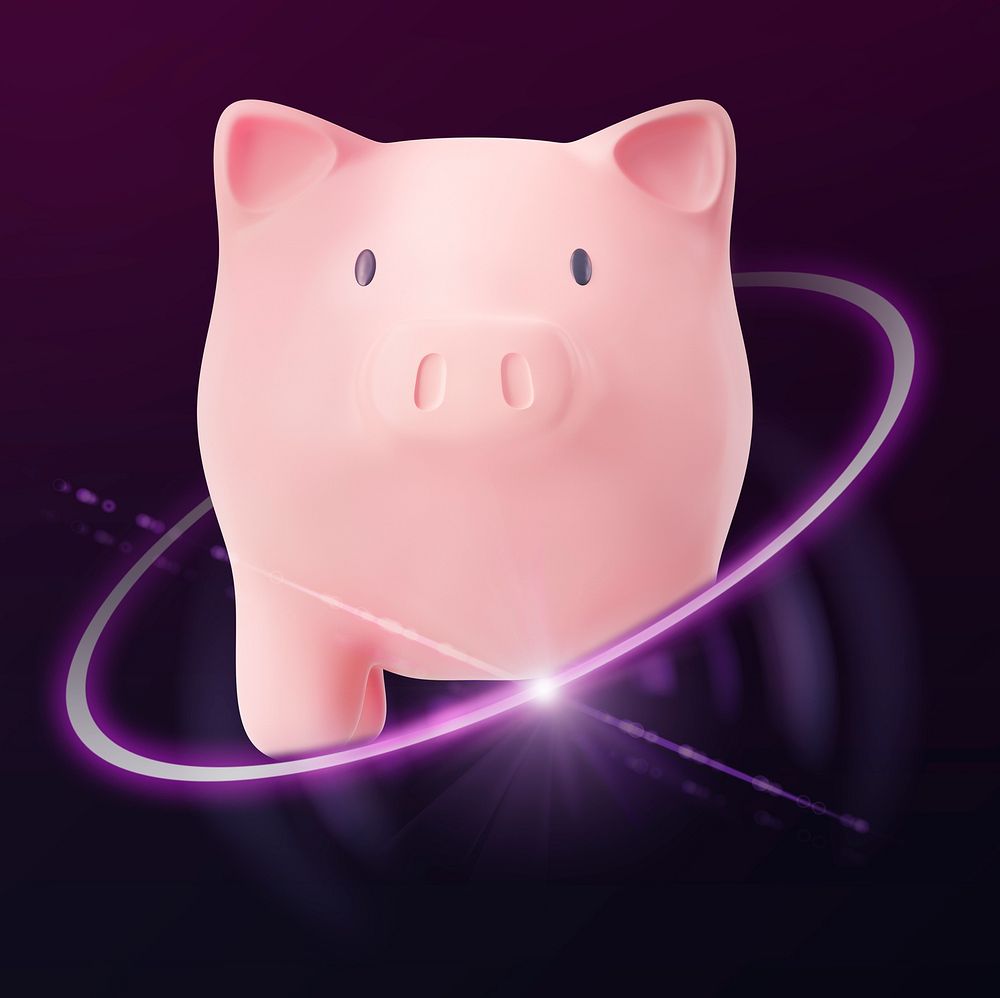 Piggy bank digital 3D clipart, technology graphic