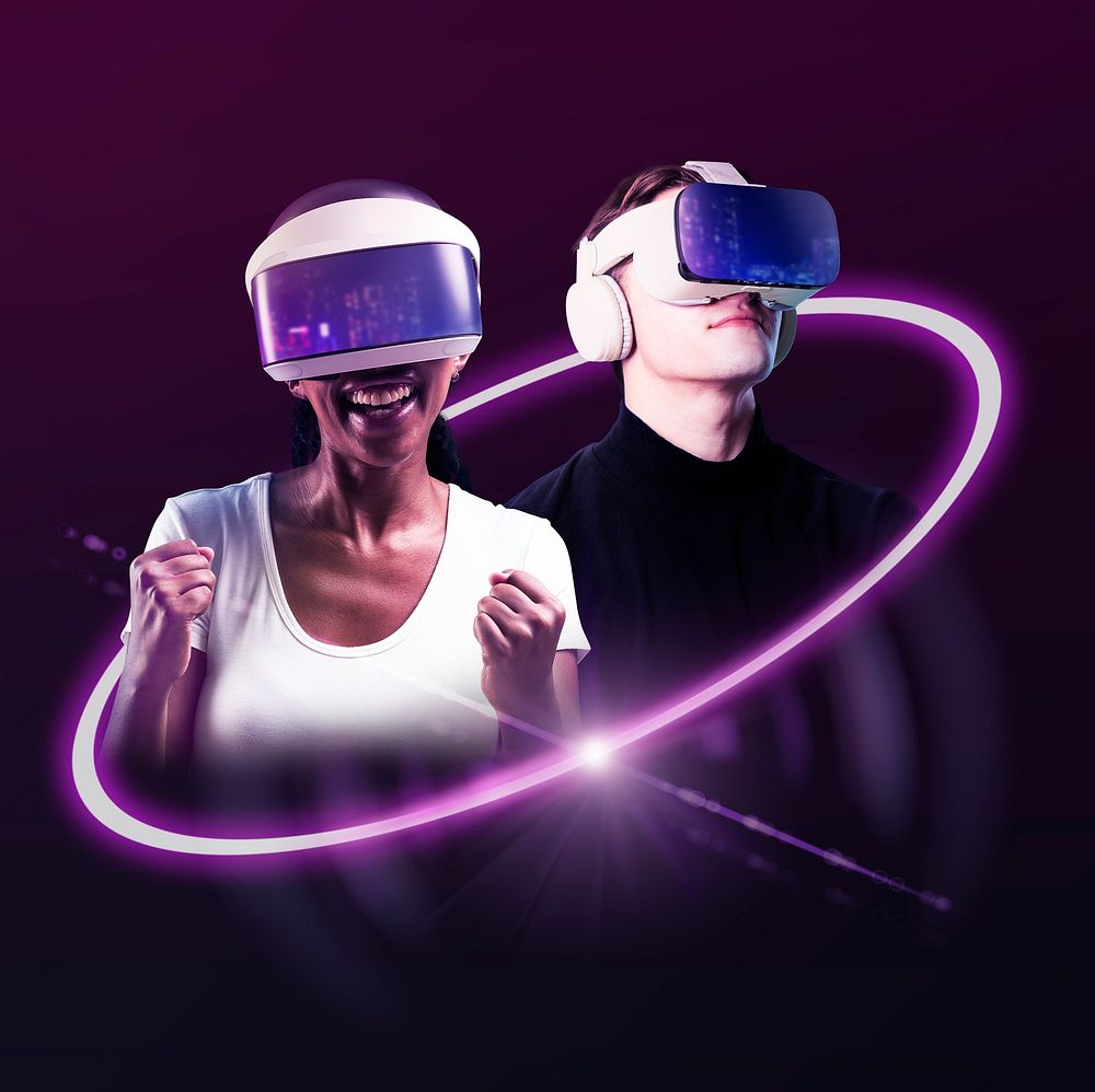 People enjoying virtual reality technology graphic
