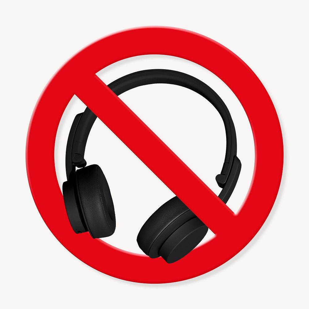 No headphones, prohibition sign graphic
