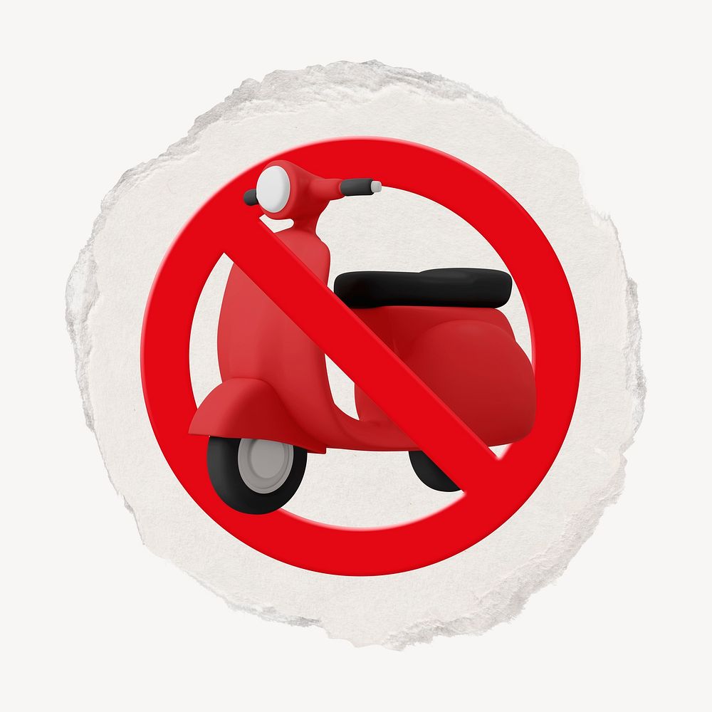 No scooter forbidden sign graphic, ripped paper badge
