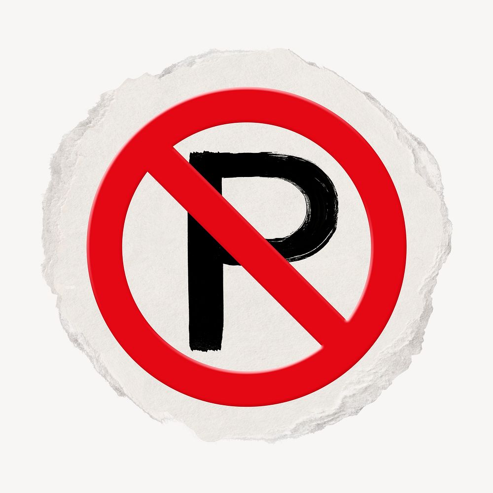 Forbidden sign no parking clip art psd, ripped paper badge