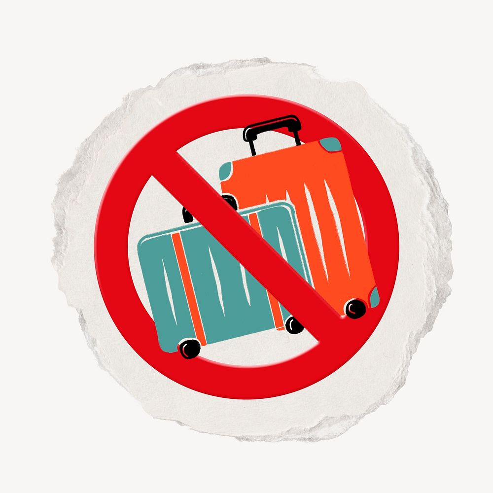 Forbidden sign no luggage clip art psd, ripped paper badge