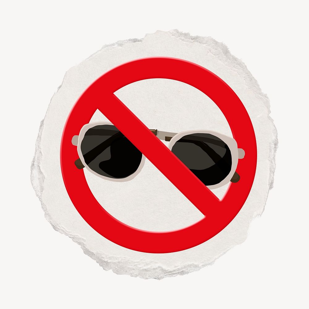 Forbidden sign no sunglasses clip art psd, ripped paper badge
