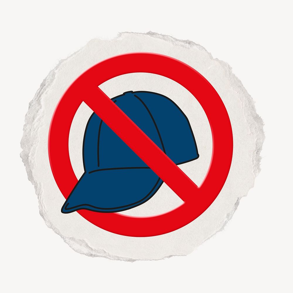 Forbidden sign no cap clip art psd, ripped paper badge
