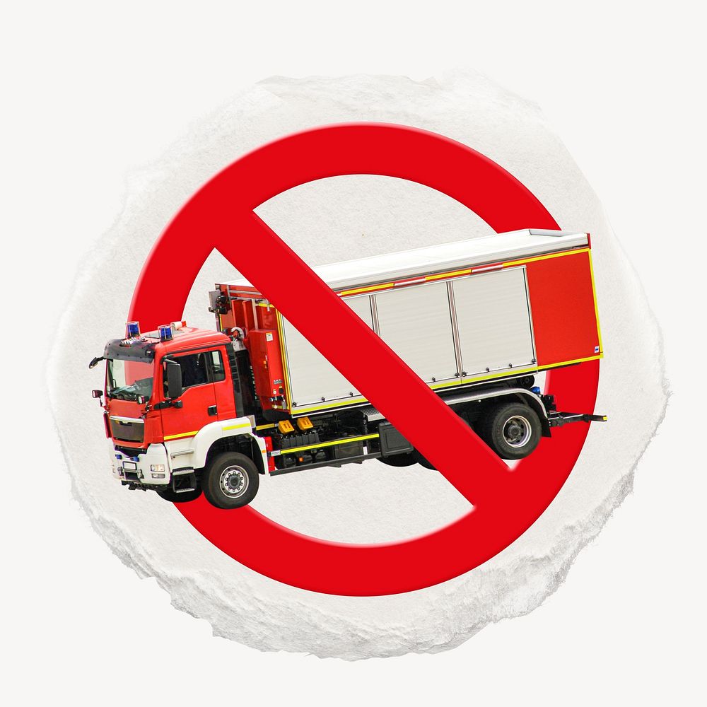 No truck forbidden sign graphic, ripped paper badge