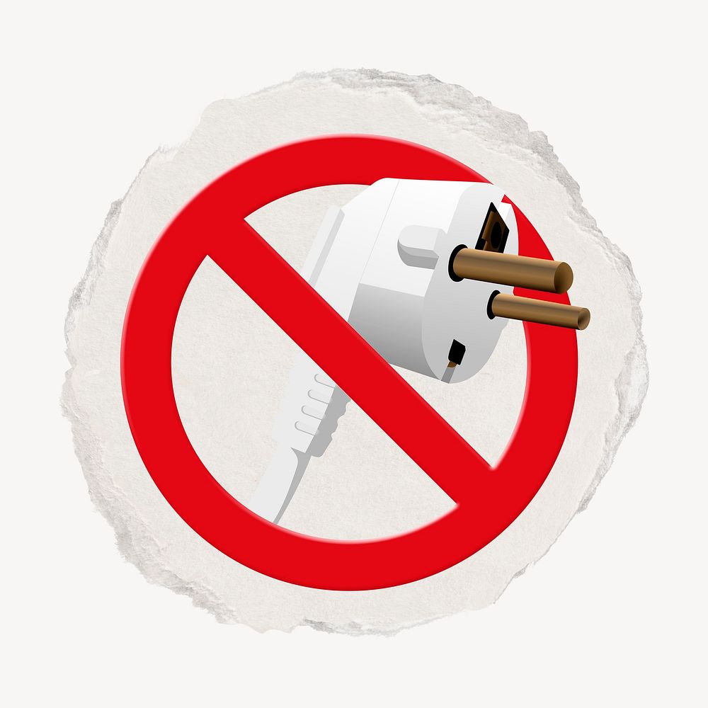 No plug forbidden sign graphic, ripped paper badge