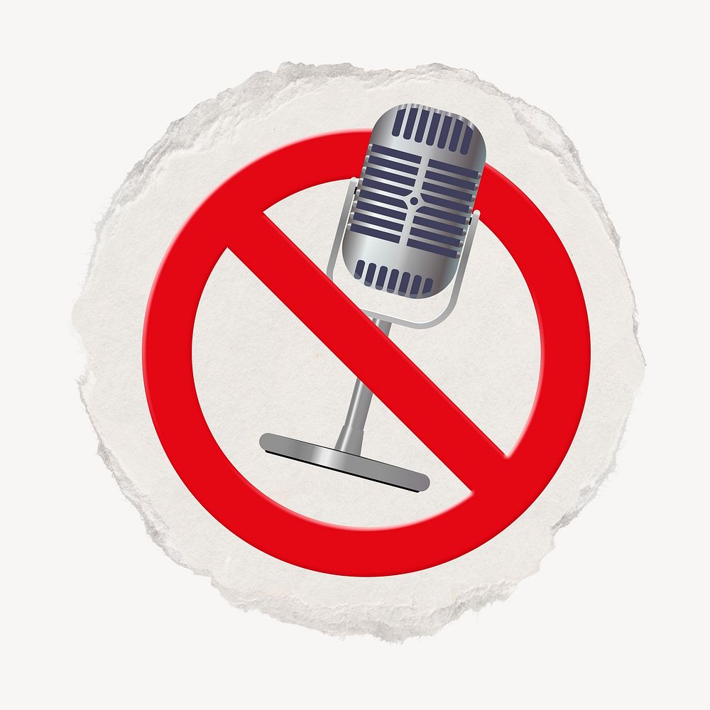Forbidden sign no microphone clip art psd, ripped paper badge