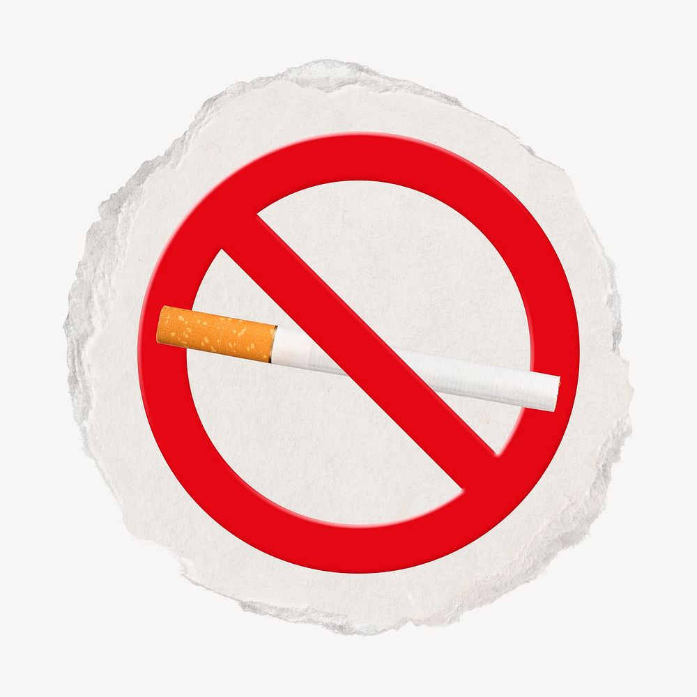 No smoking forbidden sign graphic, ripped paper badge