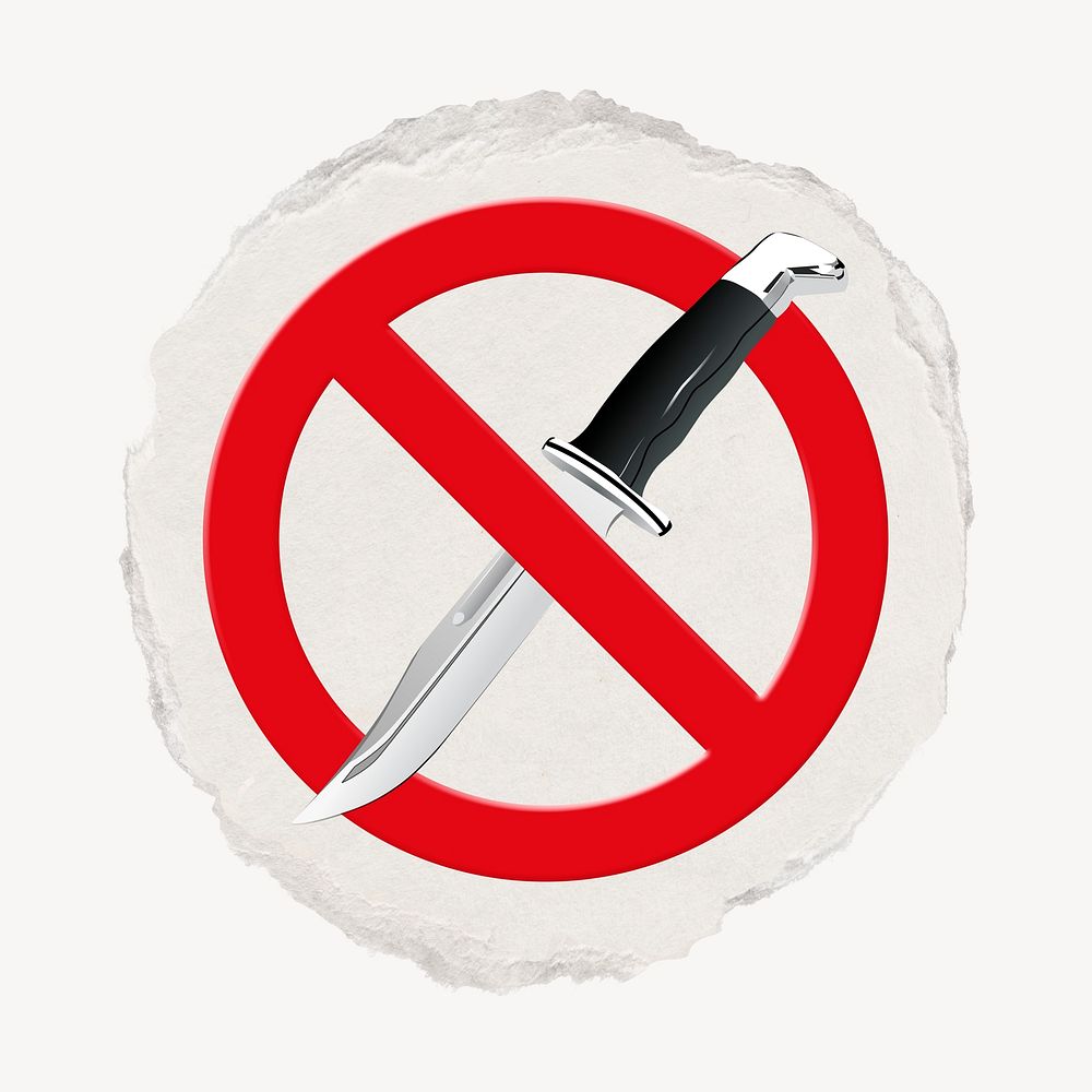 Forbidden sign no weapon clip art psd, ripped paper badge